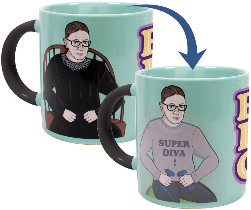 The Unemployed Philosophers Guild Ruth Bader Ginsburg Heat Transforming Mug - Hot Coffee Changes RBG from Work to Workout, Comes in a Gift Box, 14oz - Image 1